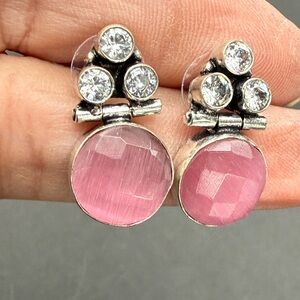 Trendy Jewels Pink and Silver Gemstone Earrings